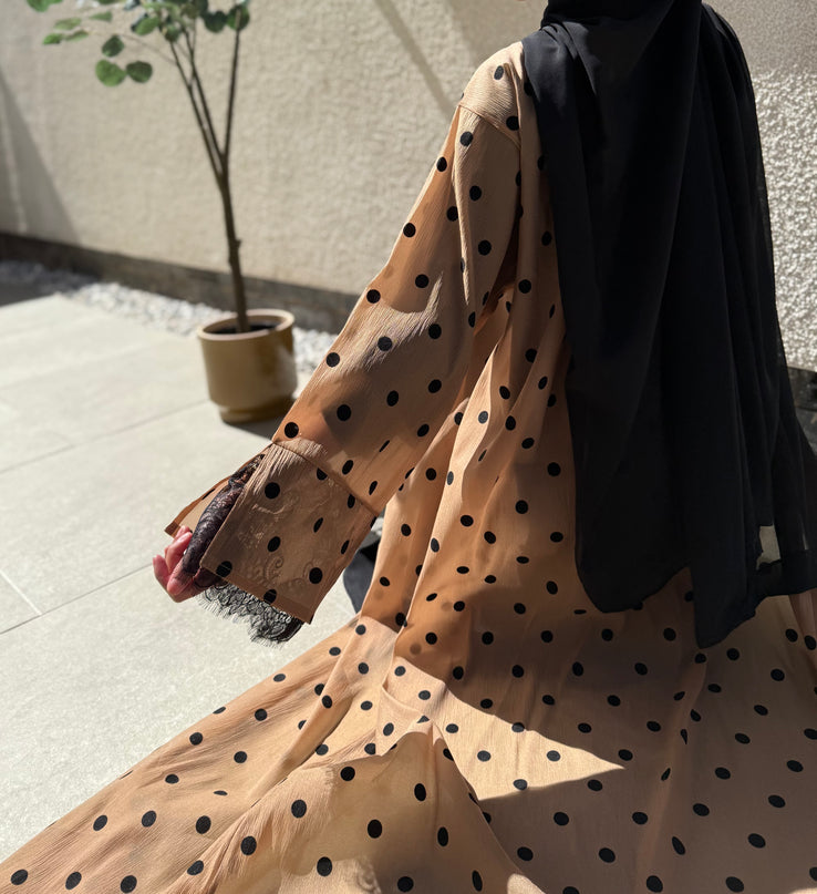 Polka Dot Abaya with Lace Sleeves Set