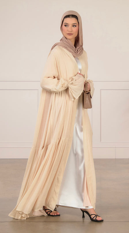 Tie Bell Sleeve Abaya -Cream
