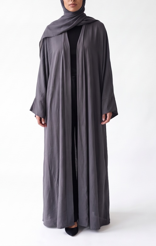 Open Abaya With Matching Hijab - Grey