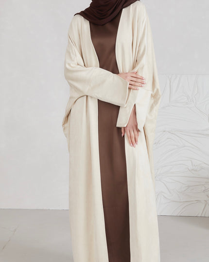 Suede Open Abaya - Nude