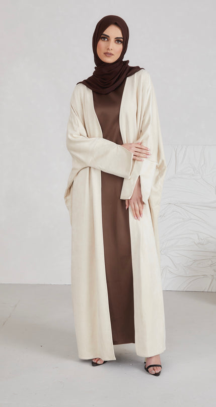 Suede Open Abaya - Nude