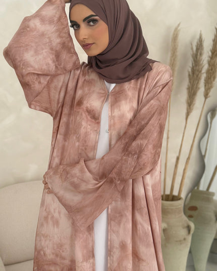 pink ombre tie dye open abaya with buttons 