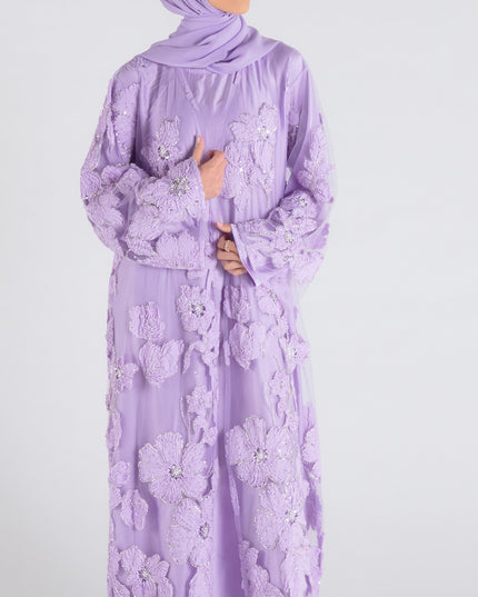 Sofina Floral Net Abaya Set (Slip Dress and Hijab included) LAVENDER - Limited Edition