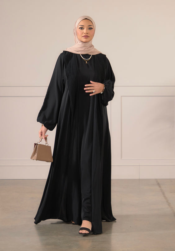 Pleat Abaya Set - Black