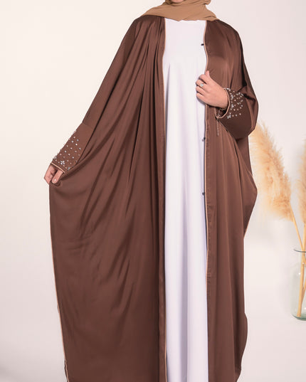 Mocha Batwing Abaya with Studded Sleeves