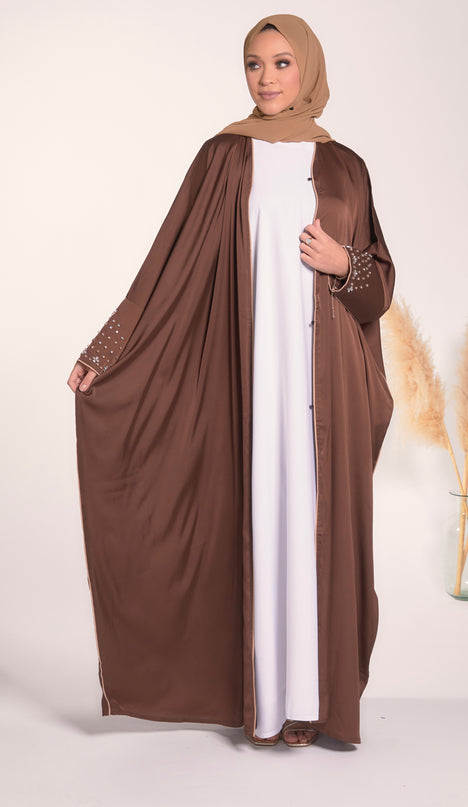 Mocha Batwing Abaya with Studded Sleeves