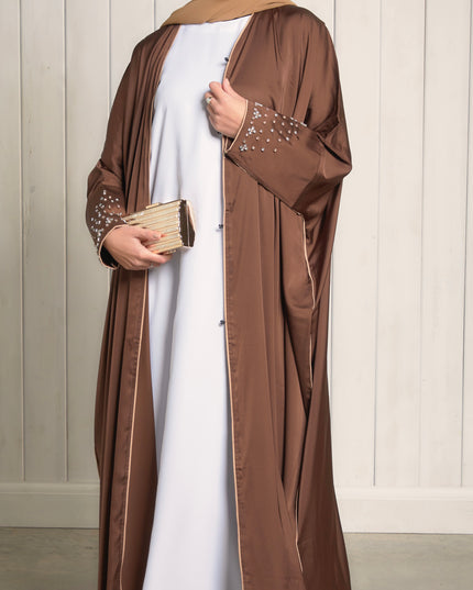 Mocha Batwing Abaya with Studded Sleeves