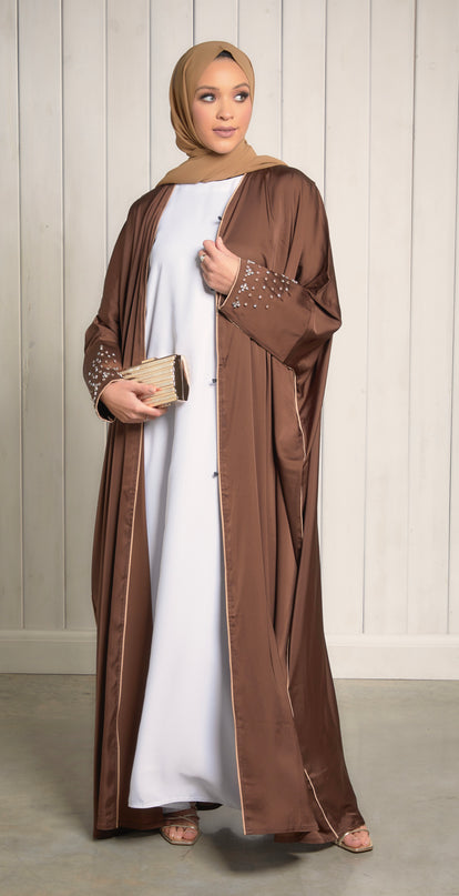 Mocha Batwing Abaya with Studded Sleeves