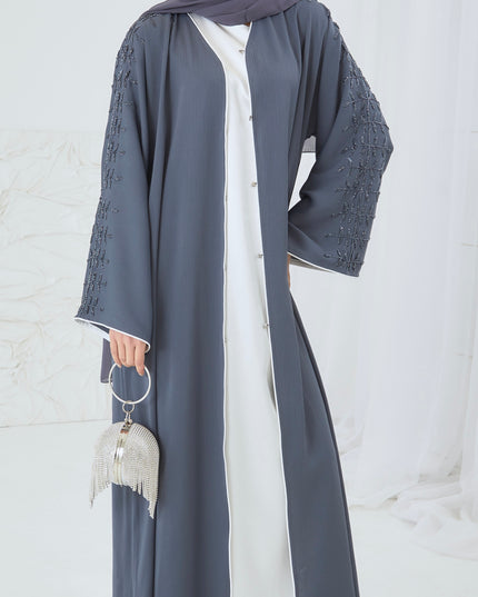 grey blue linen abaya