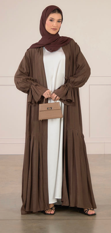 Tie Bell Sleeve Abaya - Coffee