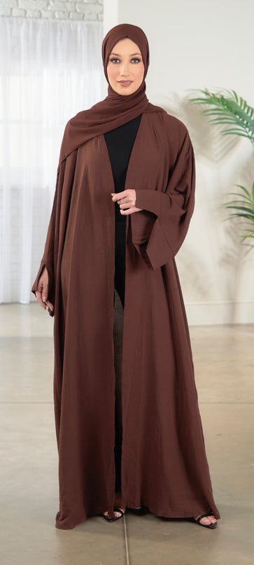 Open Abaya With Matching Hijab - Walnut