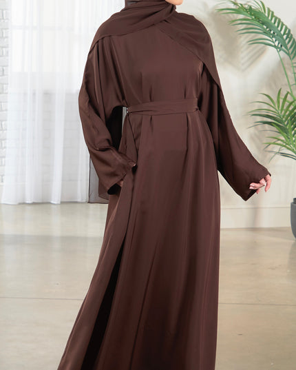 Casual Abaya with Pockets and Matching Hijab - Walnut