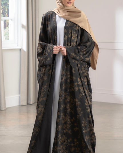 batwing gold flower abaya