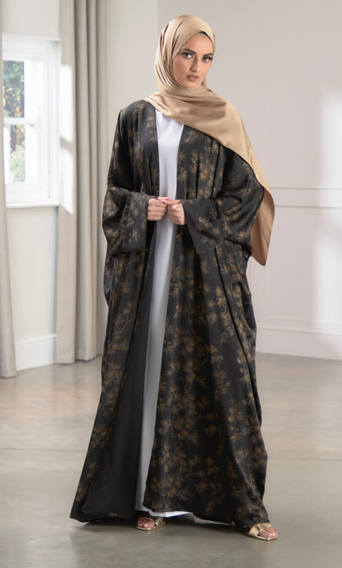 batwing gold flower abaya