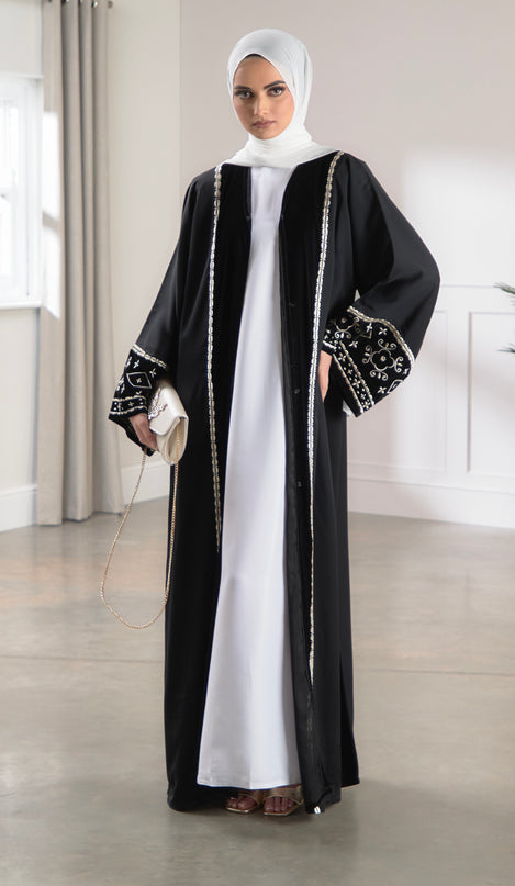black velvet embroidered abaya