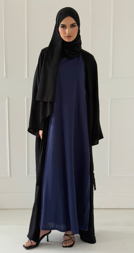 navy sleeveless slip dress