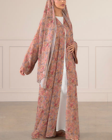 Floral Chiffon Abaya with Matching Hijab