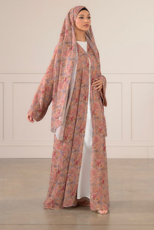 Floral Chiffon Abaya with Matching Hijab