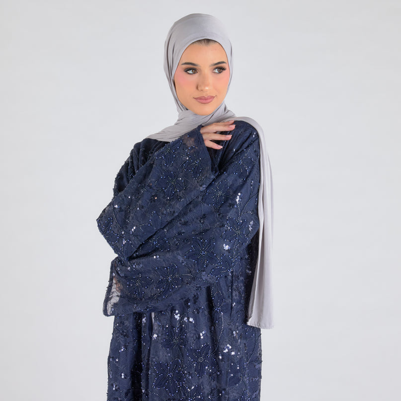 Navy Net Embellished Abaya - Limited Edition