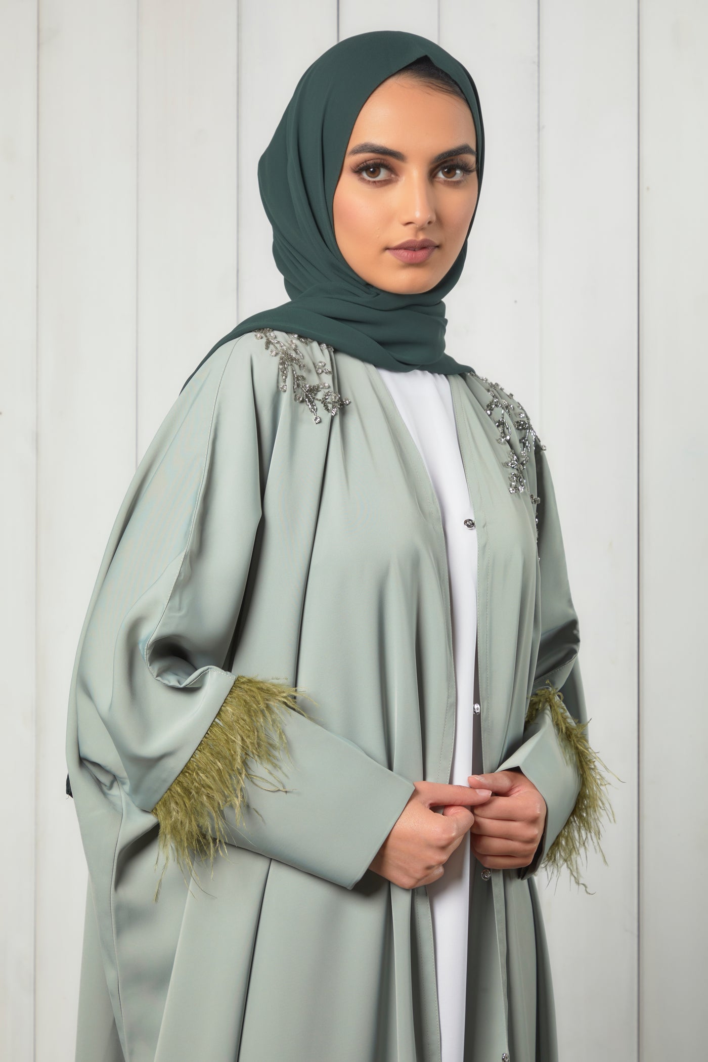 Mint Embellished Batwing Abaya