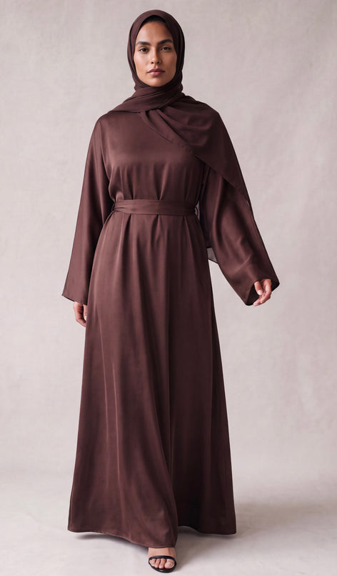 Casual Abaya with Pockets and Matching Hijab - Walnut