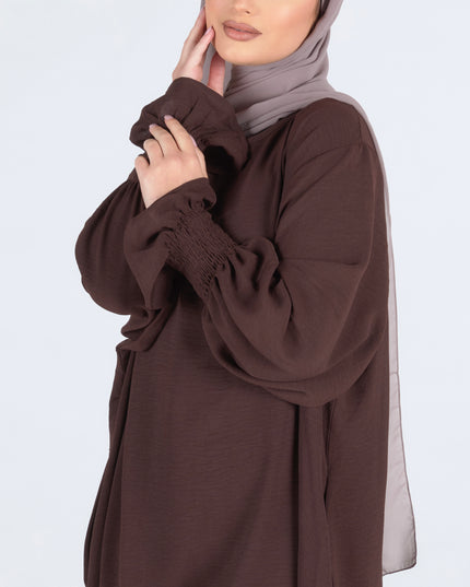 Closed Frill Sleeve Abaya - Walnut