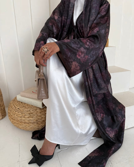 Floral Tie Abaya with Matching Hijab