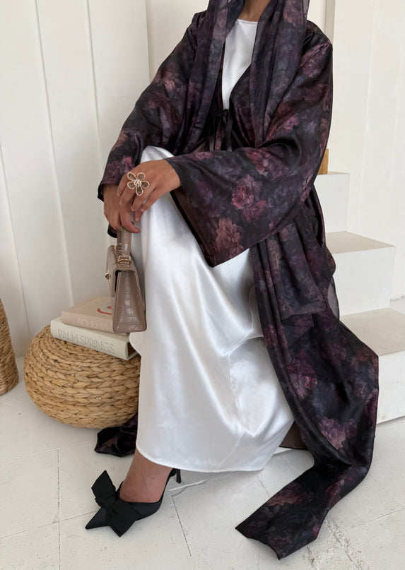Floral Tie Abaya with Matching Hijab