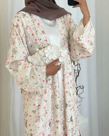 Avery Embellished Abaya - White