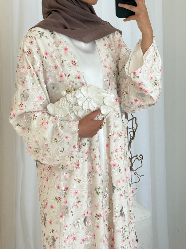 Avery Embellished Abaya - White