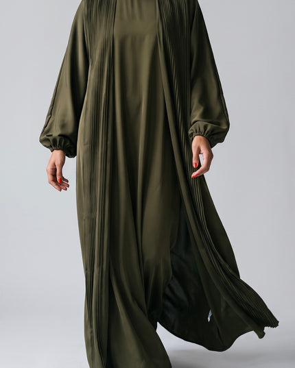 Pleat Abaya Set - Khaki