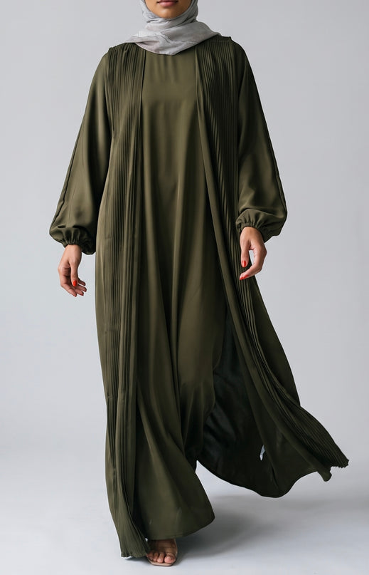 Pleat Abaya Set - Khaki