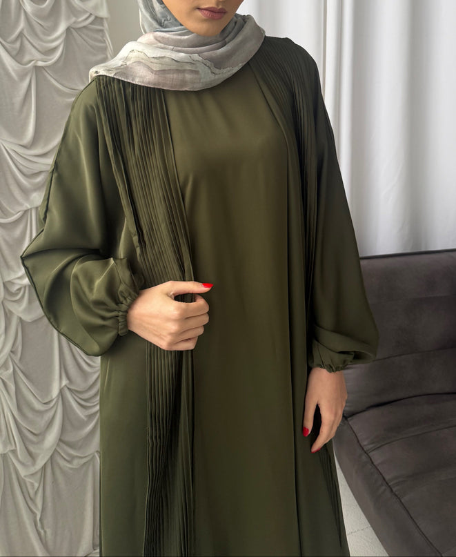 Pleat Abaya Set - Khaki
