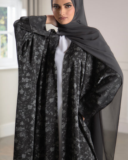 batwing silver floral abaya