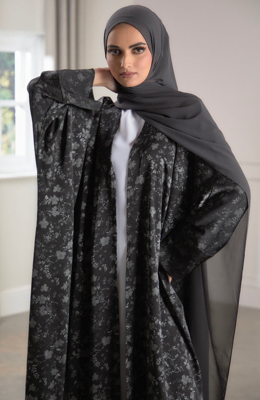 batwing silver floral abaya