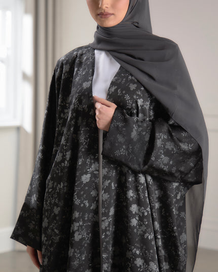 batwing silver floral abaya