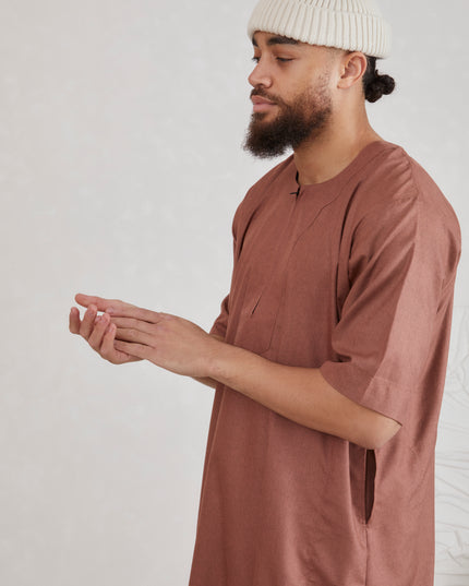 Men's Short Sleeve Linen Thobe - Sienna