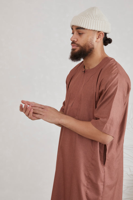 Men's Short Sleeve Linen Thobe - Sienna