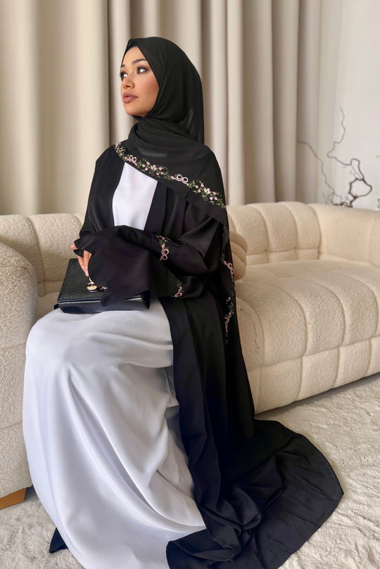 black abaya with floral embroidery