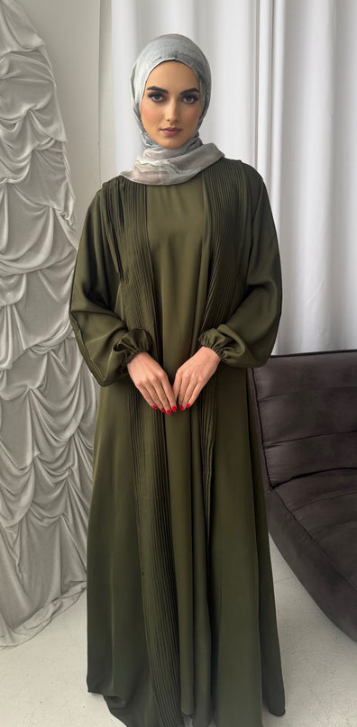 Pleat Abaya Set - Khaki