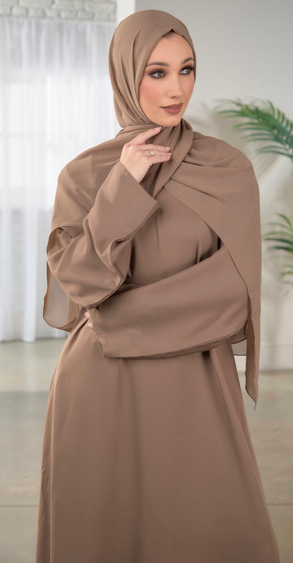 Casual Abaya with Pockets and Matching Hijab - Camel