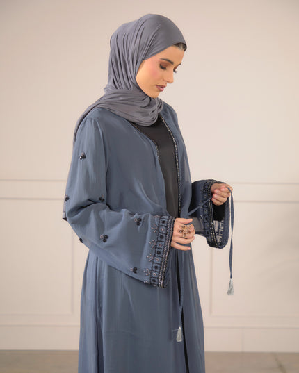 Chiffon Embellished Abaya - Grey