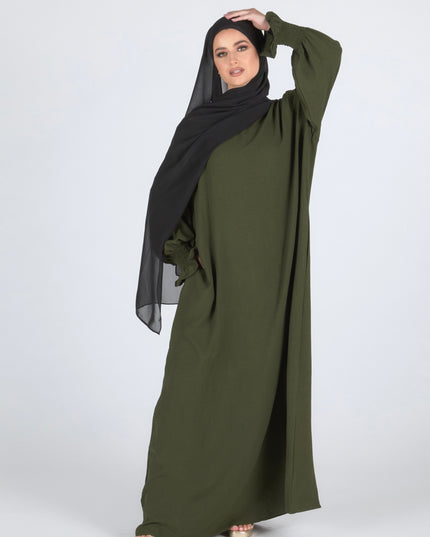 Closed Frill Sleeve Abaya - Khaki