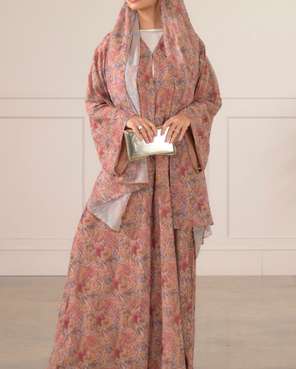 Floral Chiffon Abaya with Matching Hijab