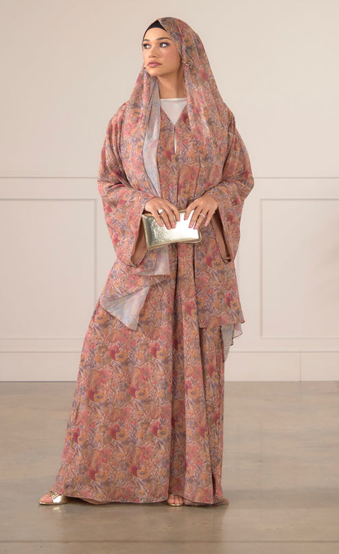Floral Chiffon Abaya with Matching Hijab