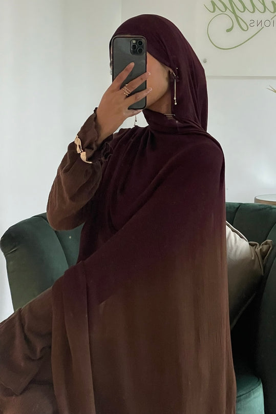 Tie Dye Modal Ombre Hijab - Maroon/Camel