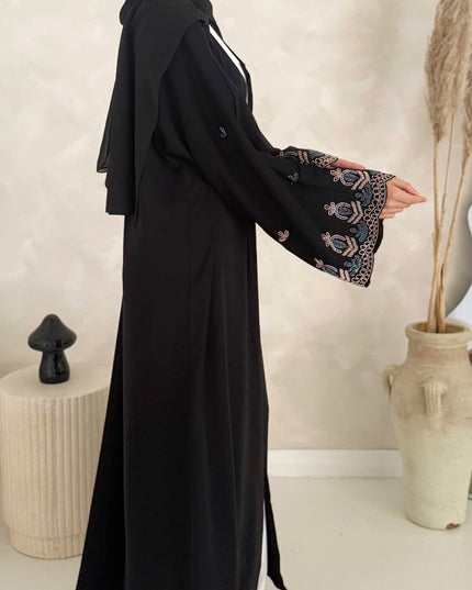 black abaya with embellished sleeves