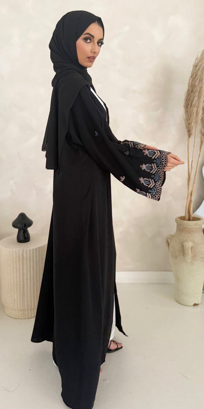 black abaya with embellished sleeves