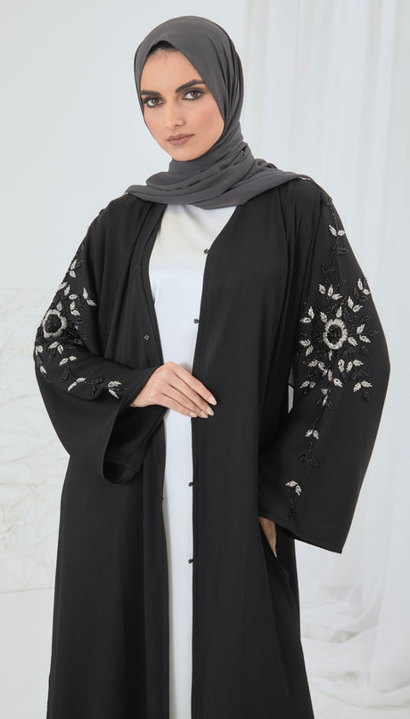 BLACK SILVER EMBELLISHED ABAYA