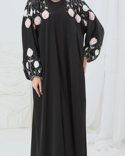 BLACK FLORAL ABAYA